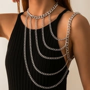 Jiaroswwei Women U Shaped Fashion Necklace Female One Shoulder Tassel Body Chain Clothing Accessories